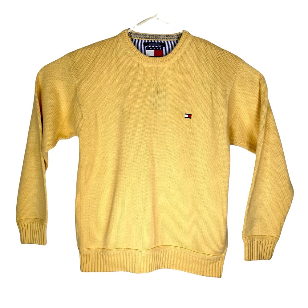 Mens Tommy Hilfiger Pullover Sweater 100% Cotton Size Large Yellow
